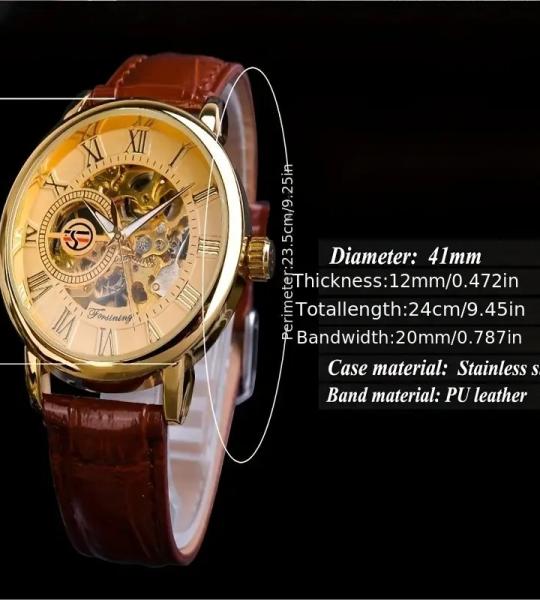 Forsining watch 3d logo design hollow carved black gold case leather mechanical skeleton watch men's l